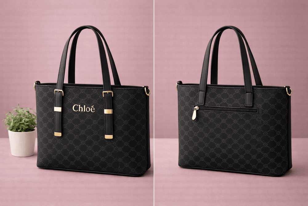 Chloë Signature Diamond Monogram Tote – Black - Nishat Creative Store