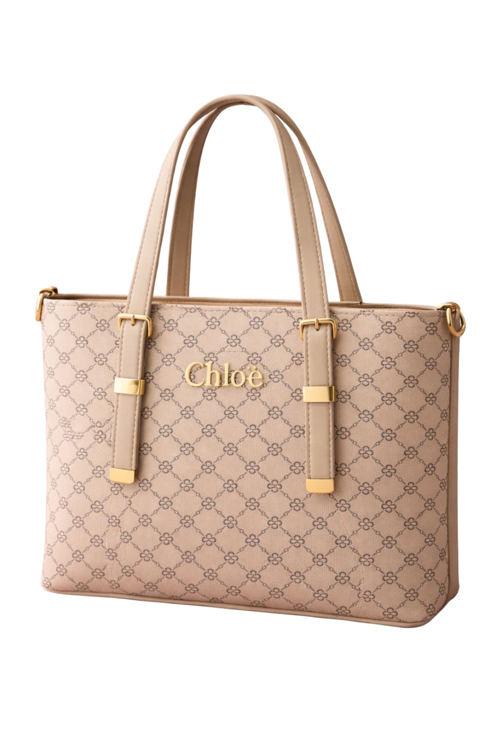Chloë Signature Diamond Monogram Tote – Cream - Nishat Creative Store