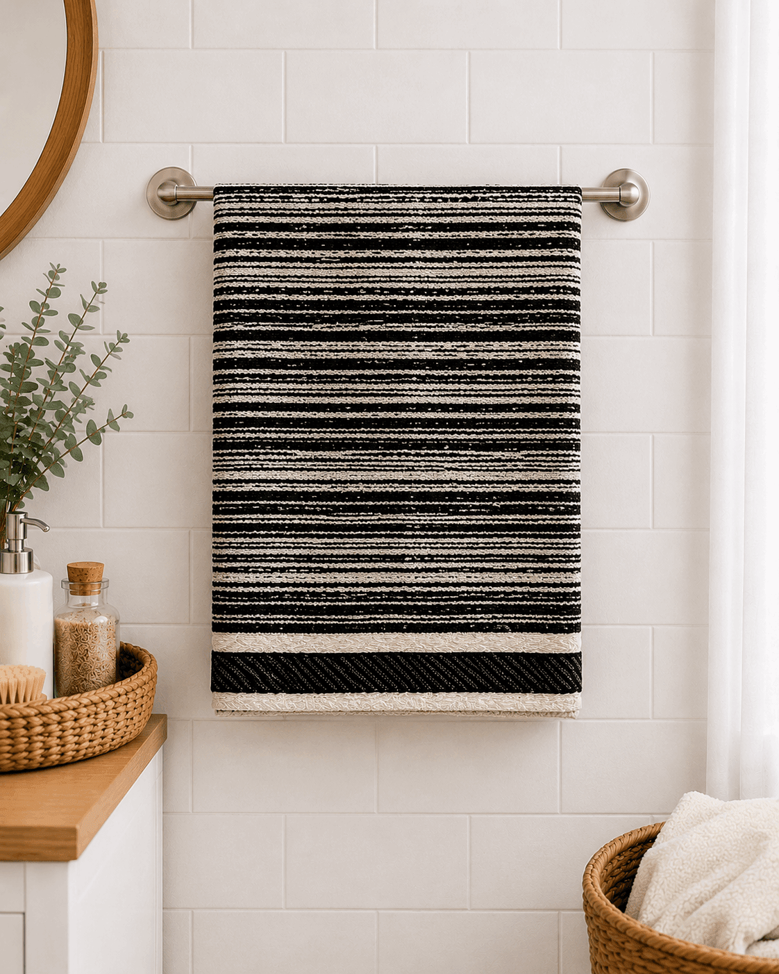 Classic Cotton Bath Towel with Stripe Border - Nishat Creative Store