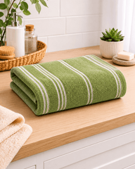 Classic Cotton Striped Bath Towel in Parrot Green - Nishat Creative Store