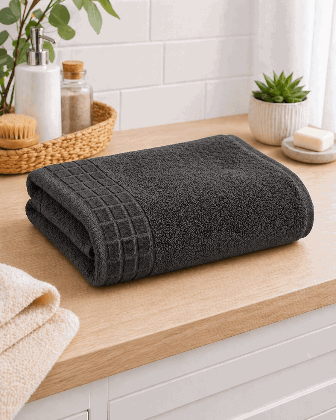 Cotton Hand Towel Waffle Border Set of 2 - Nishat Creative Store