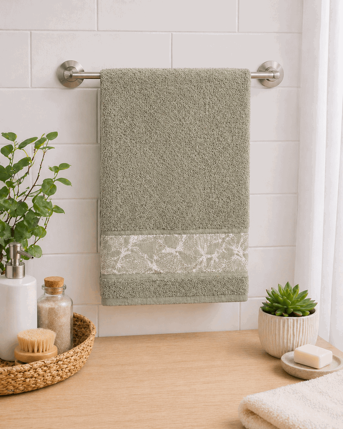 Cotton Hand Towel with Botanical Border Set of 2 - Nishat Creative Store