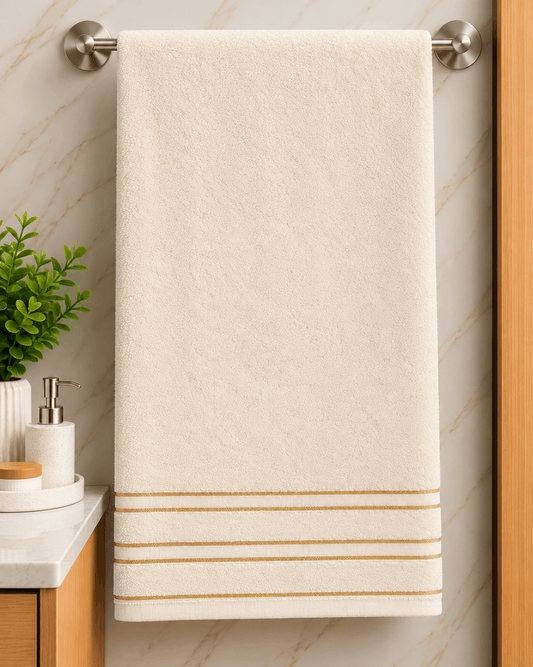 Cream Bath Towel with Gold Stripes - Nishat Creative Store