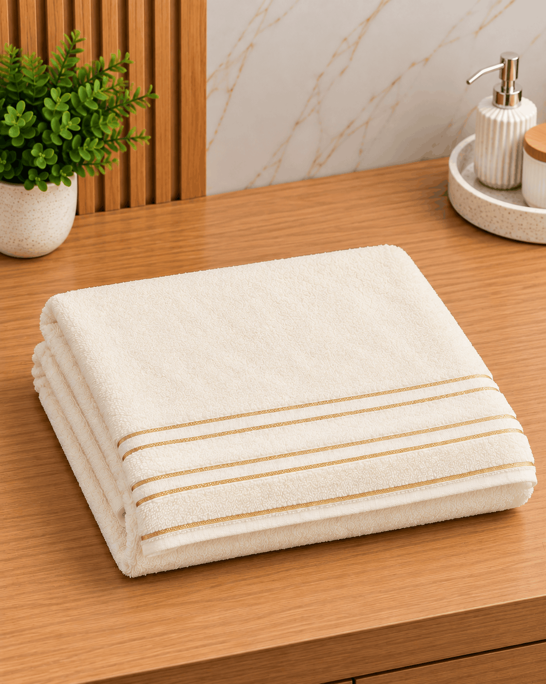 Cream Bath Towel with Gold Stripes