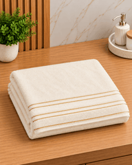 Cream Bath Towel with Gold Stripes