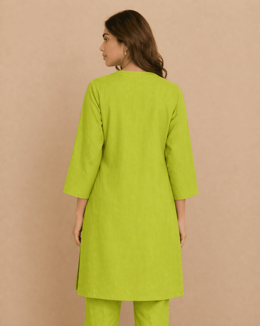 Daisy Floral Embroidered Cotton Kurta Green - Nishat Creative Store