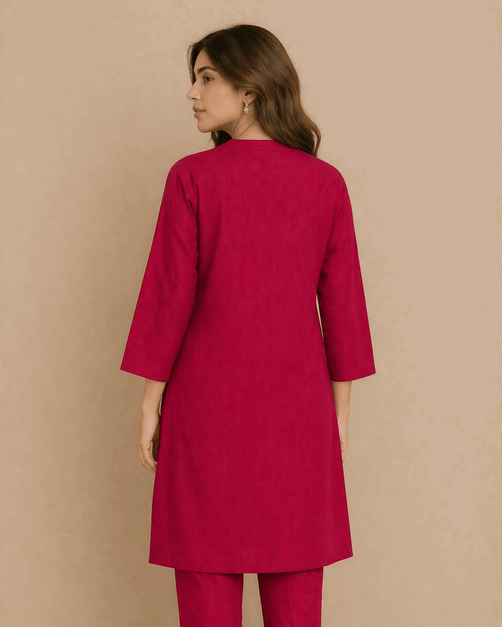 Daisy Floral Embroidered Cotton Kurta Red - Nishat Creative Store