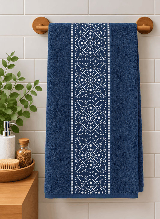 Damask Border Blue Bath Towel - Nishat Creative Store
