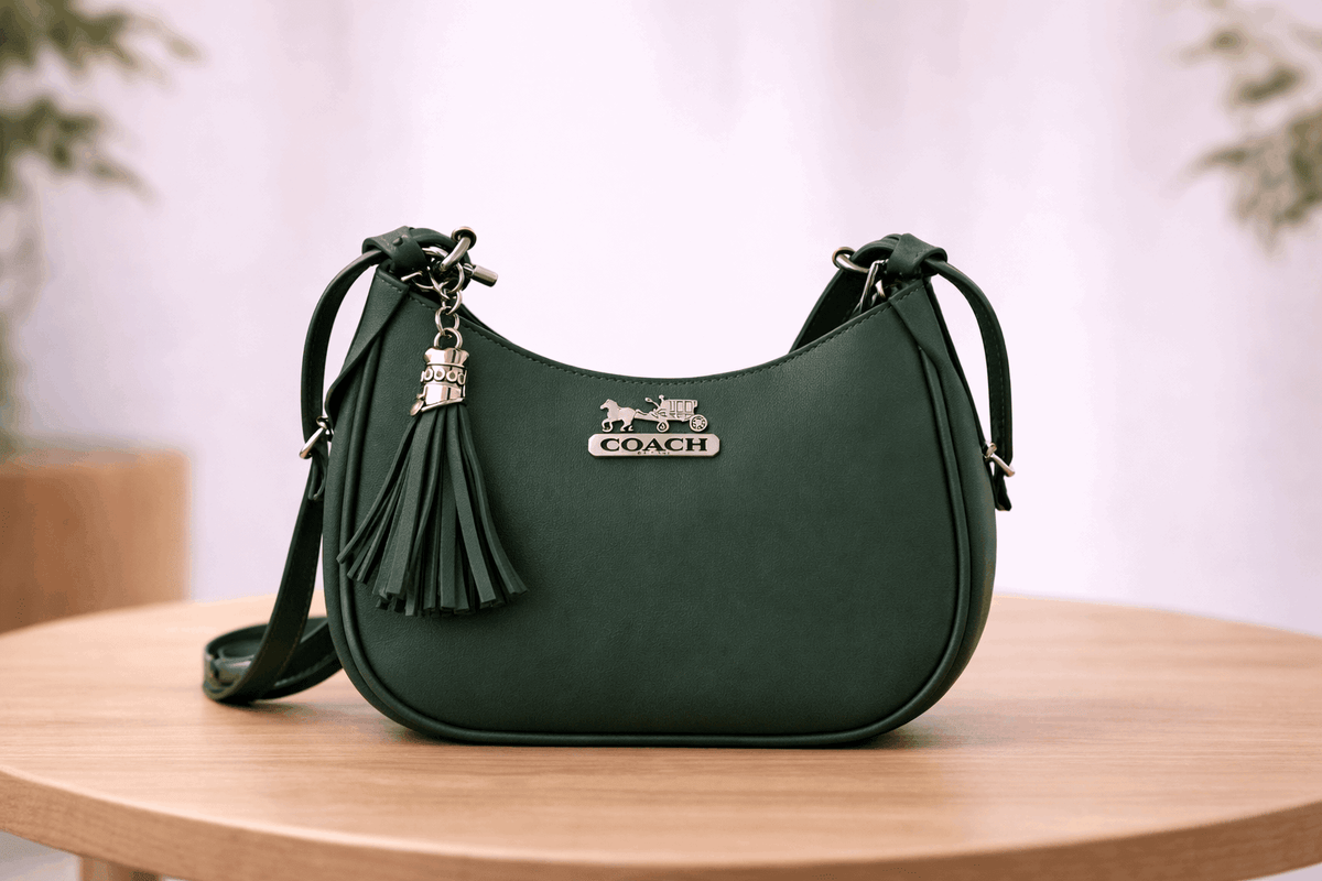 Dark Green Coach Hobo Bag – Leather with Tassel Accent - Nishat Creative Store