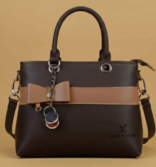 Dual-Handle Crossbody Bag with brown Stripe and Bow - Nishat Creative Store