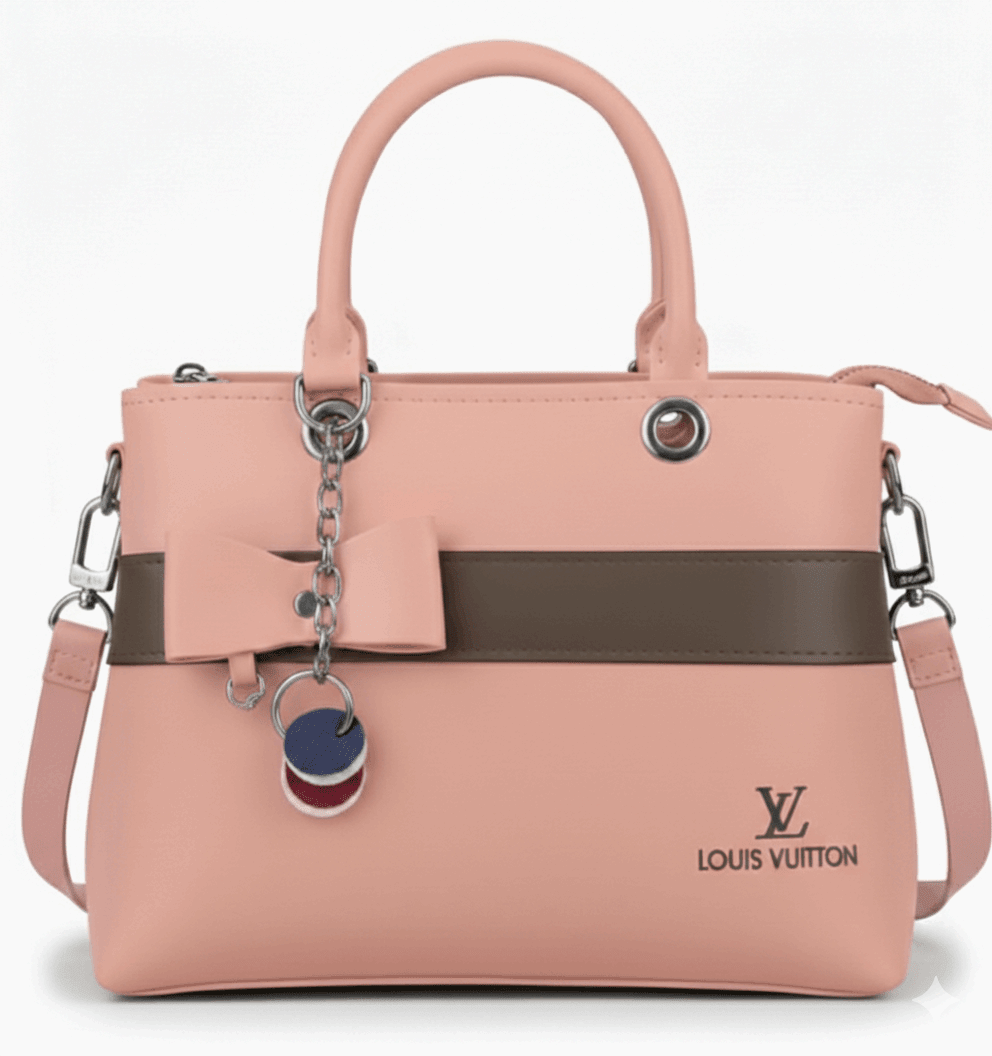 Dual-Handle Crossbody Bag with Brown Stripe and Bow - Nishat Creative Store