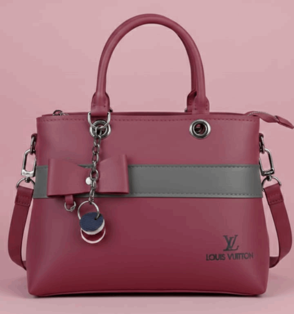 Dual-Handle Crossbody Bag with Grey Stripe and Bow - Nishat Creative Store