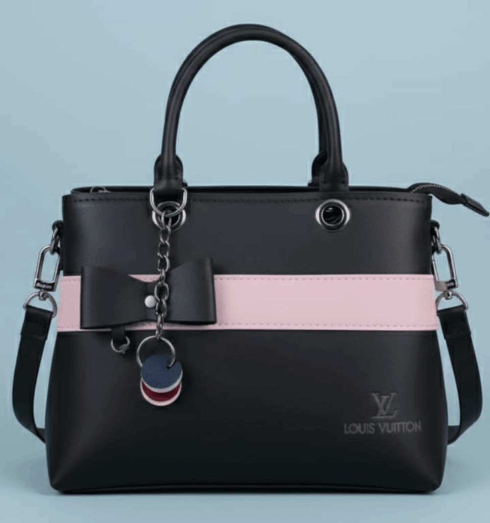 Dual-Handle Crossbody Bag with Purple Stripe and Bow - Nishat Creative Store