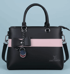 Dual-Handle Crossbody Bag with Purple Stripe and Bow - Nishat Creative Store