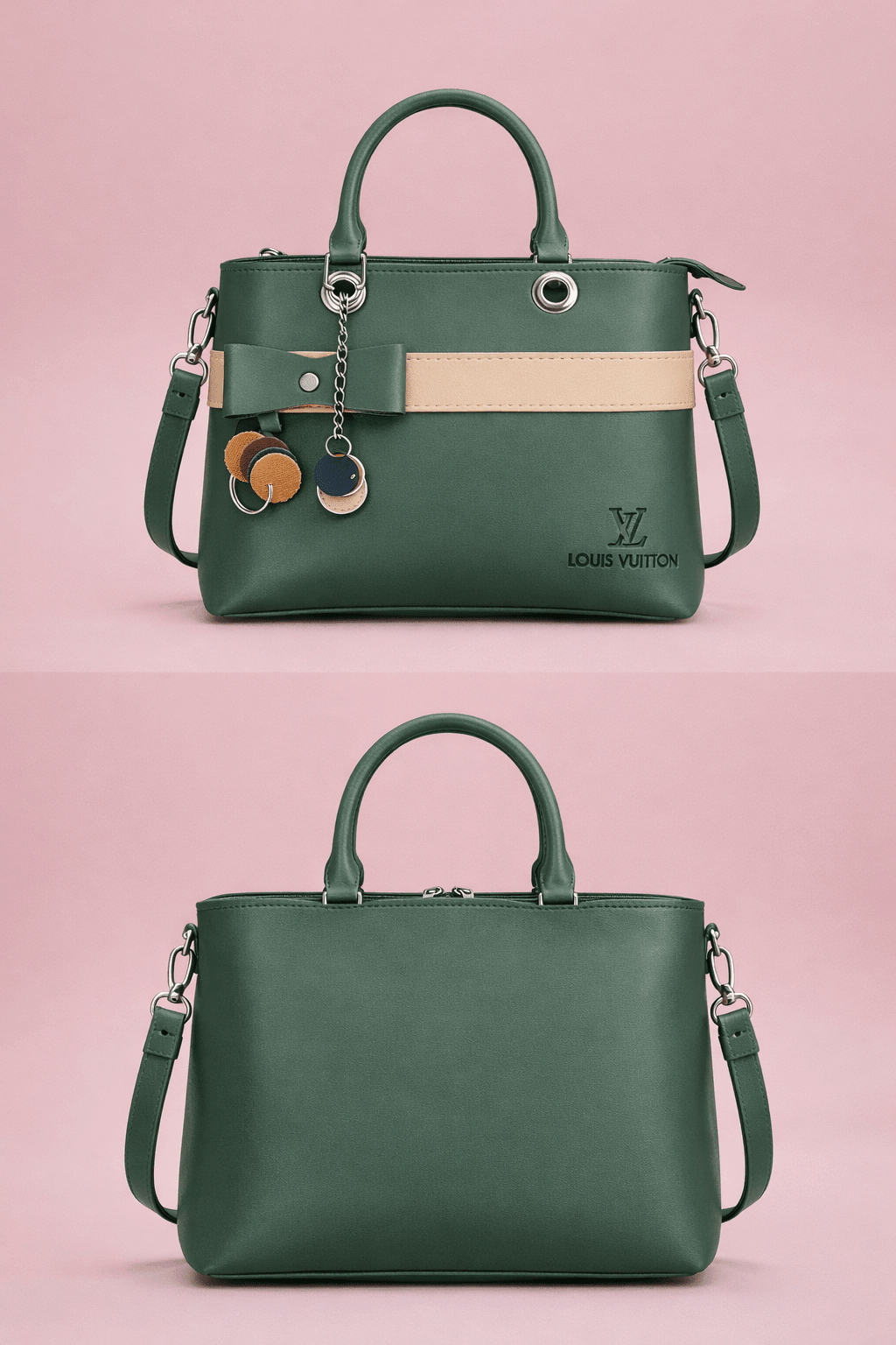 Dual-Handle Crossbody Bag with sand Stripe and Bow - Nishat Creative Store
