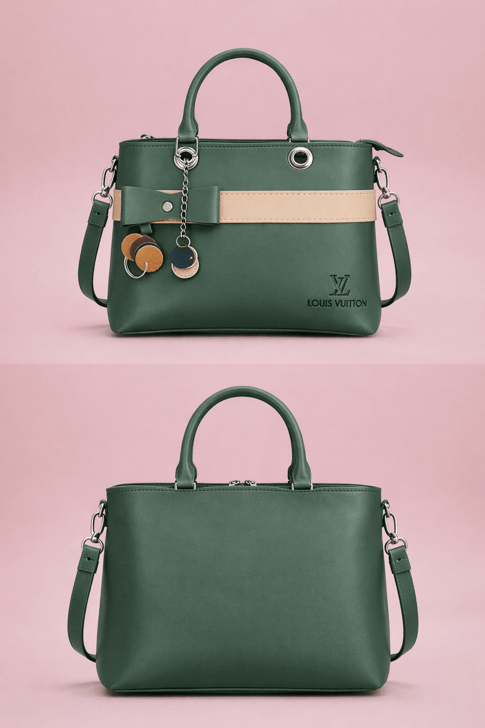 Dual-Handle Crossbody Bag with sand Stripe and Bow - Nishat Creative Store