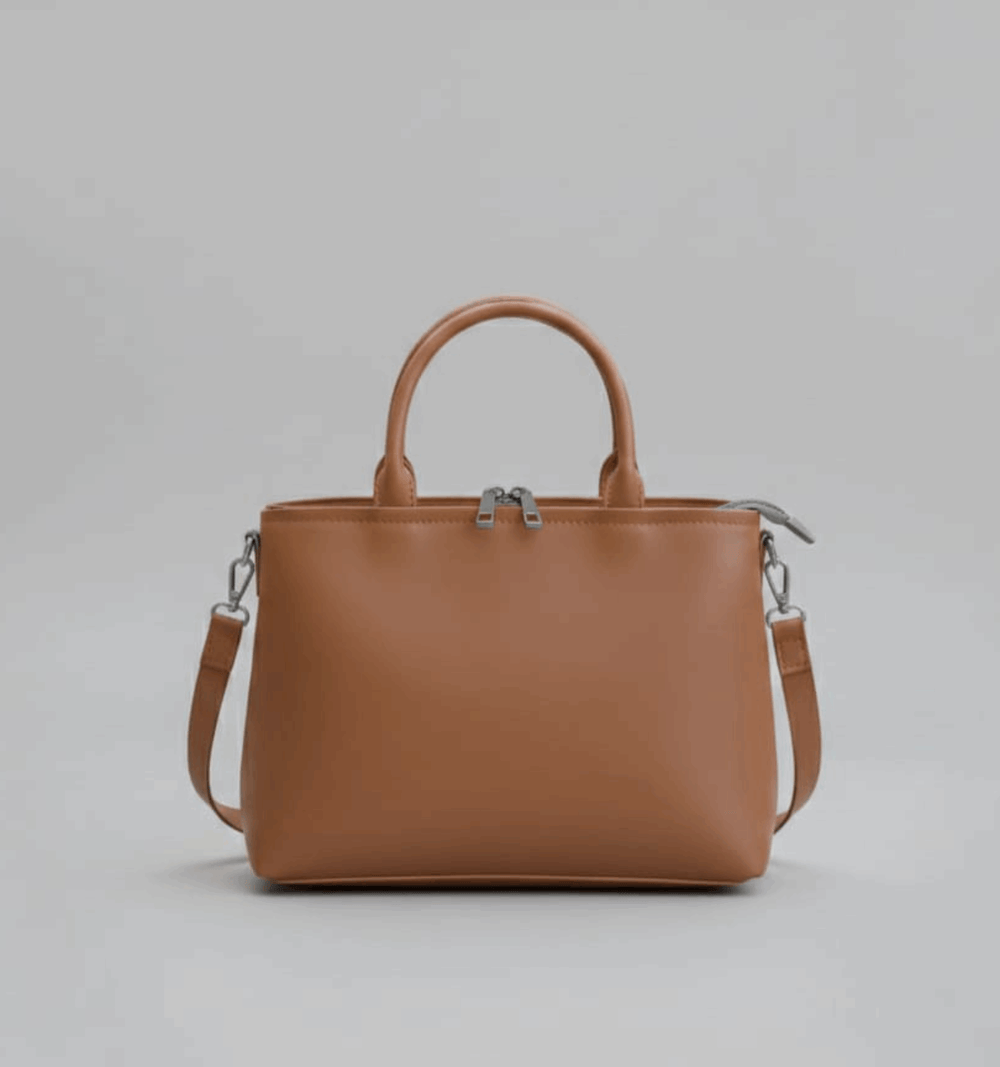 Dual-Handle Tan Crossbody Bag with Lilac Stripe and Bow - Nishat Creative Store