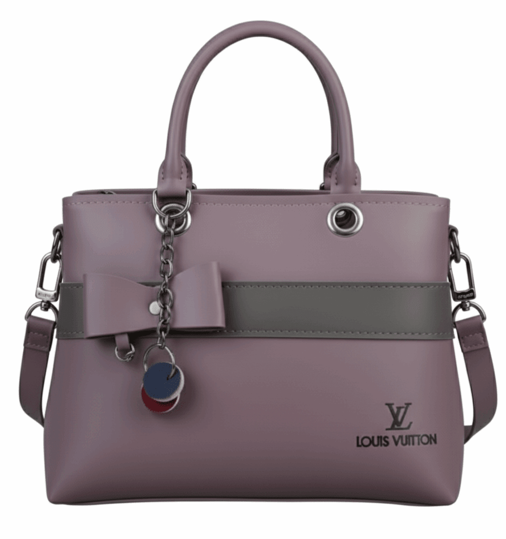 Dual-Handle Tan Crossbody Bag with Purple Stripe and Bow - Nishat Creative Store