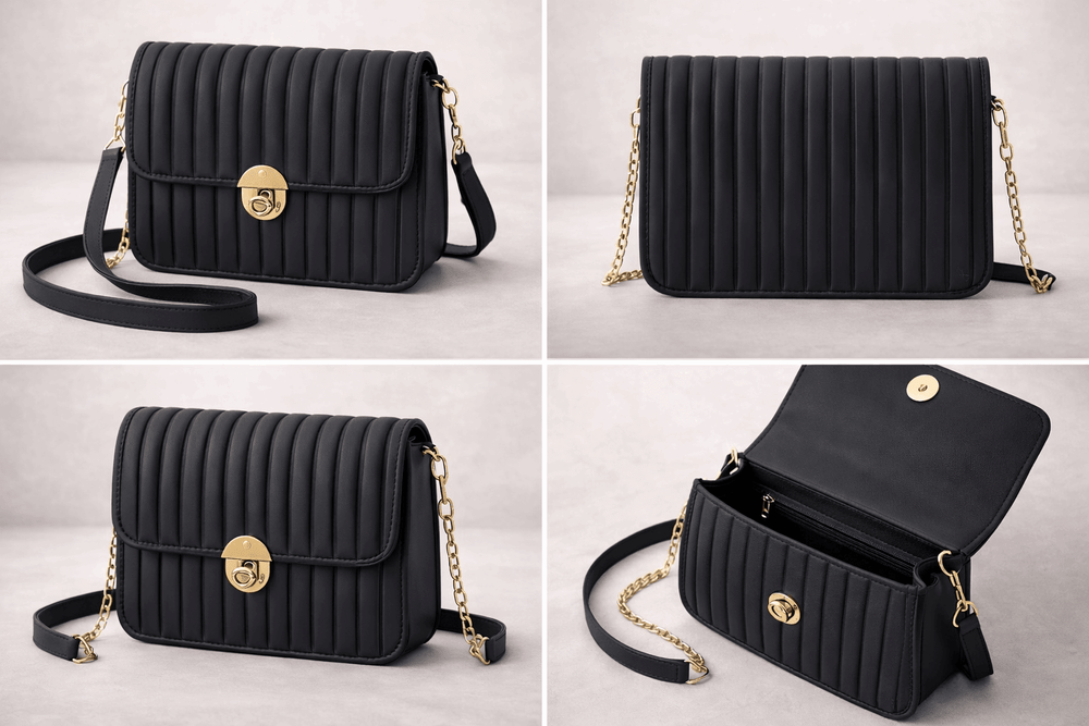 Elegant Black Pleated Crossbody Bag - Nishat Creative Store