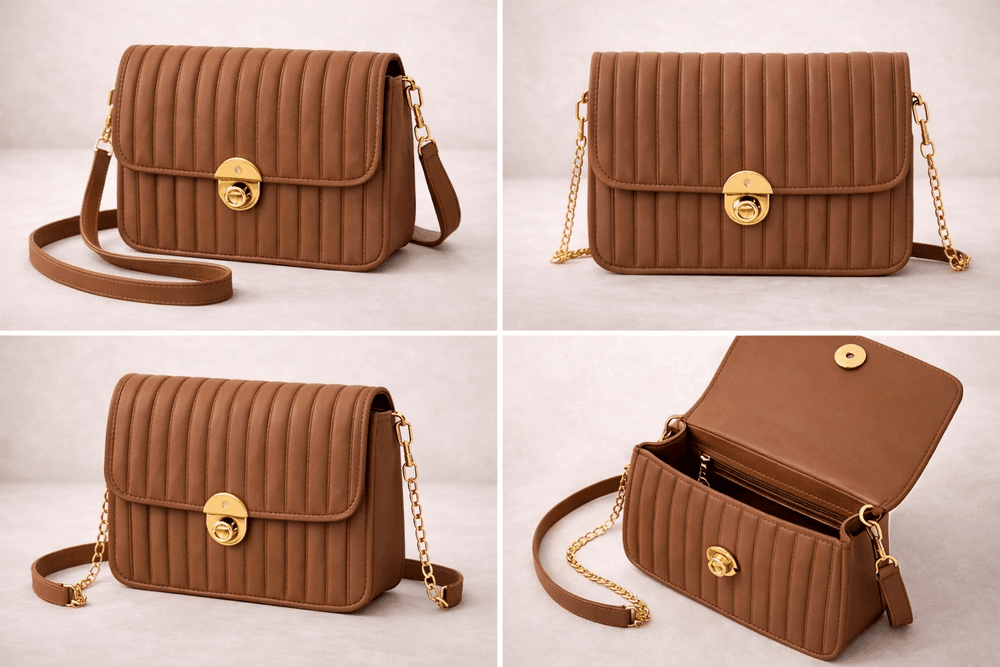 Elegant Brown Pleated Crossbody Bag - Nishat Creative Store