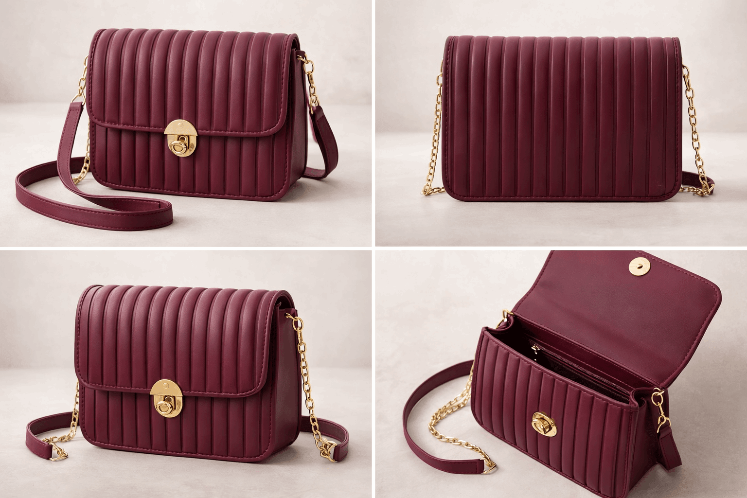 Elegant burgundy Pleated Crossbody Bag - Nishat Creative Store