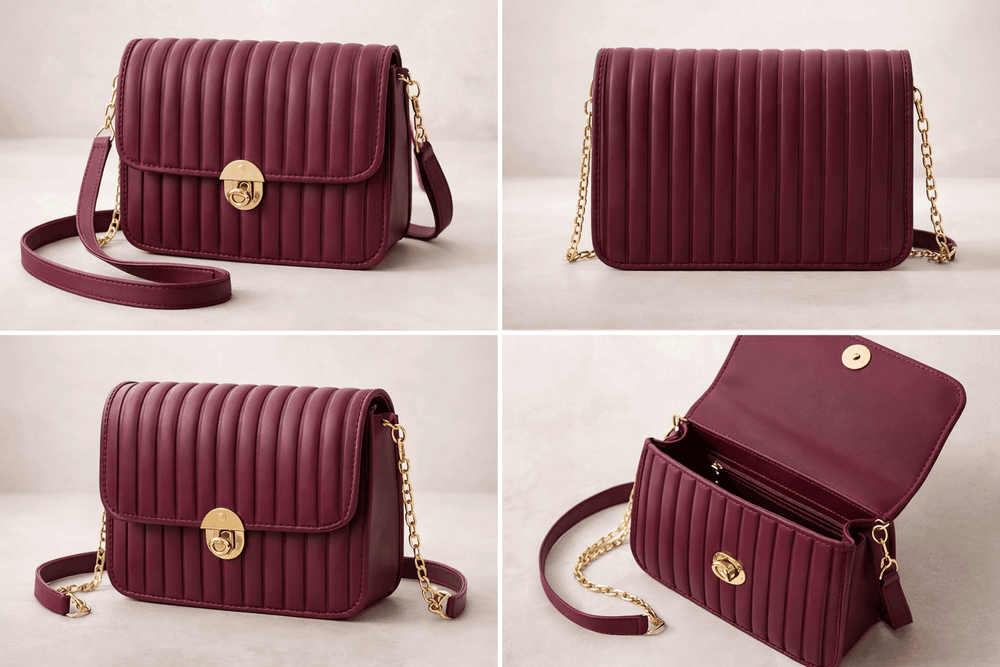 Elegant burgundy Pleated Crossbody Bag - Nishat Creative Store