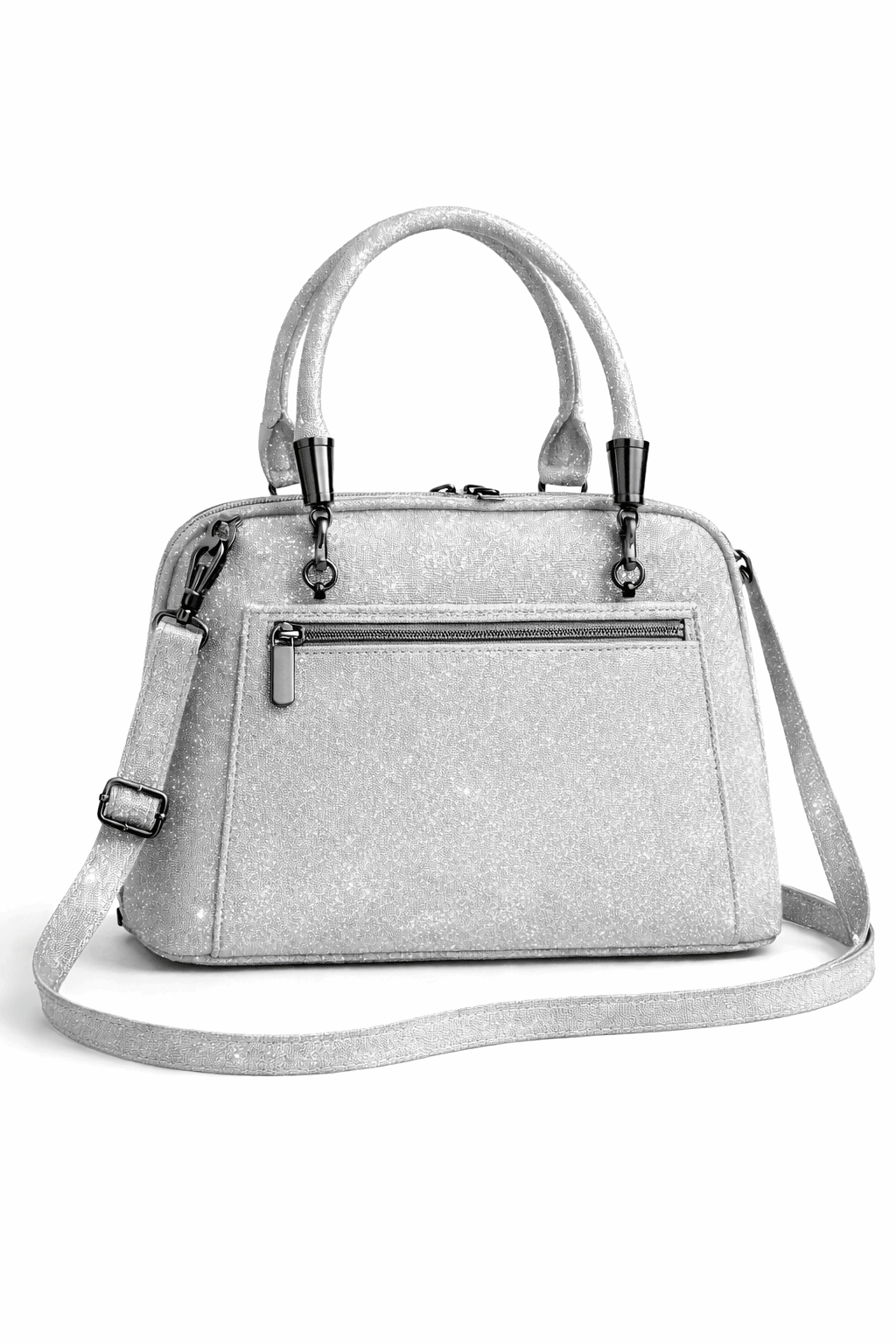 Elegant Shimmer Top-Handle Satchel Silver Grey - Nishat Creative Store