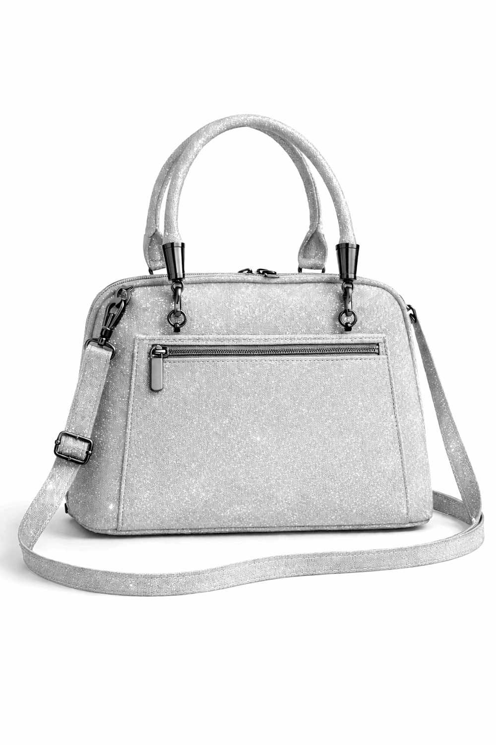 Elegant Shimmer Top-Handle Satchel Silver Grey - Nishat Creative Store