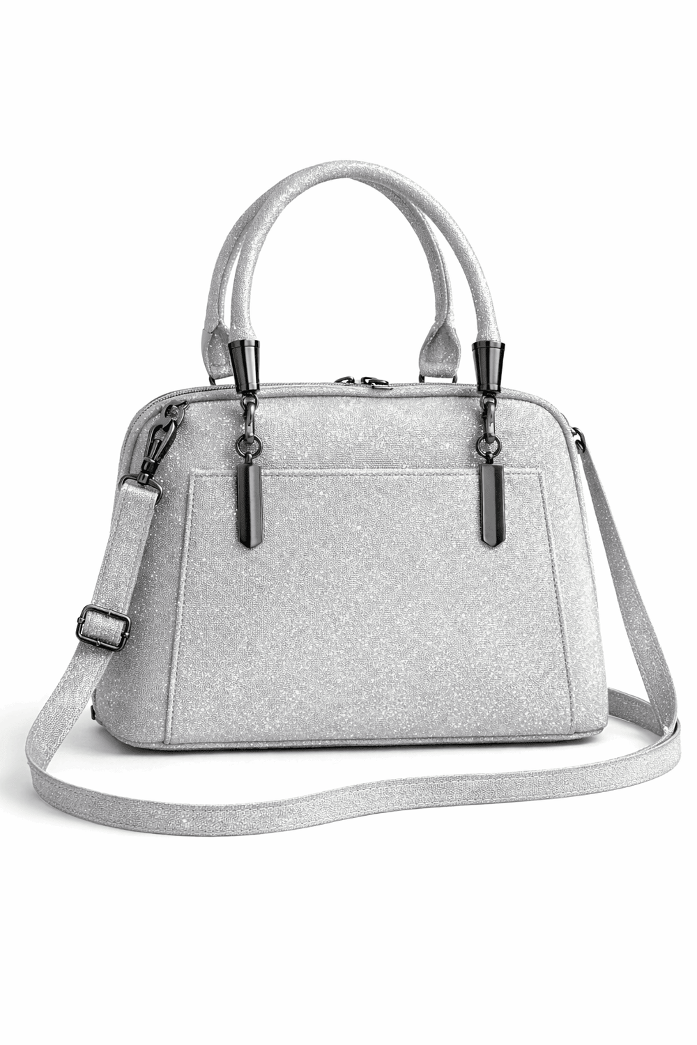 Elegant Shimmer Top-Handle Satchel Silver Grey - Nishat Creative Store