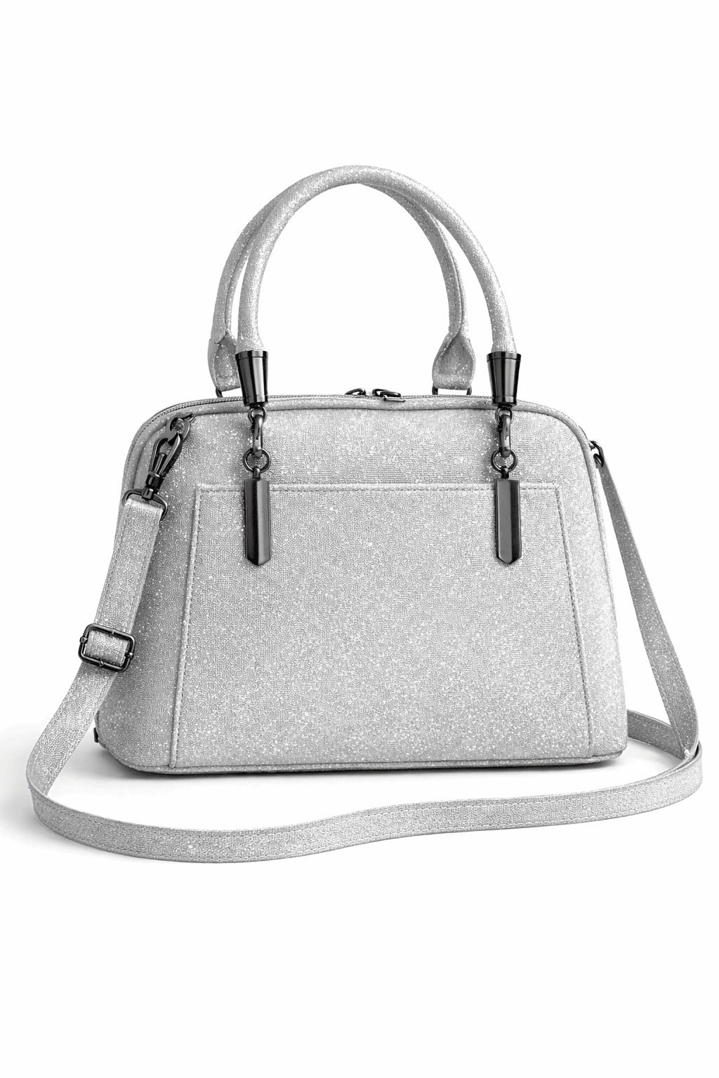 Elegant Shimmer Top-Handle Satchel Silver Grey - Nishat Creative Store