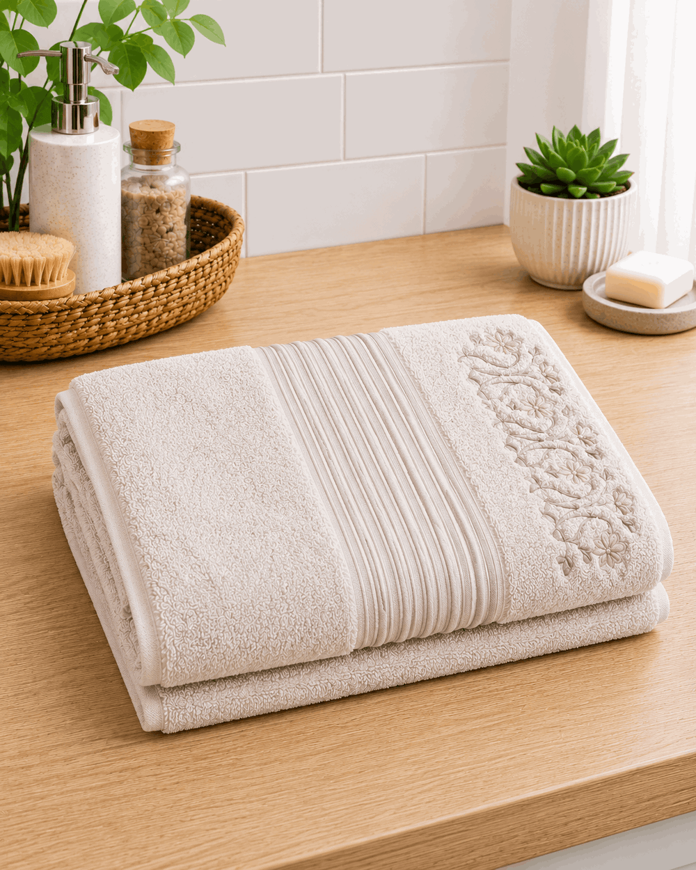 Embroided Linear Border Bath Towel - Nishat Creative Store