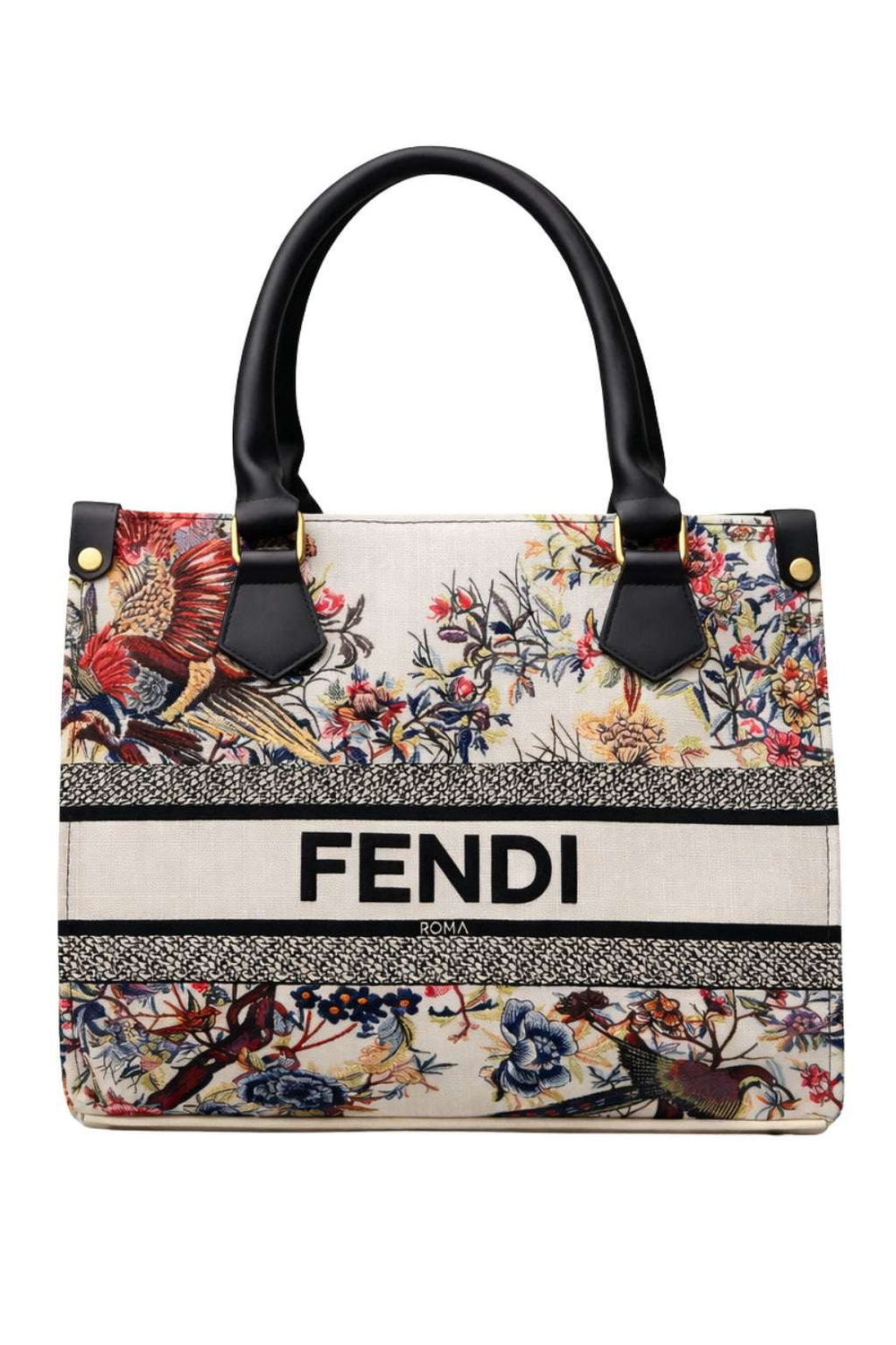 Fendi Roma Floral Embroidery Canvas Tote Bag - Black - Nishat Creative Store
