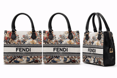 Fendi Roma Floral Embroidery Canvas Tote Bag - Black - Nishat Creative Store