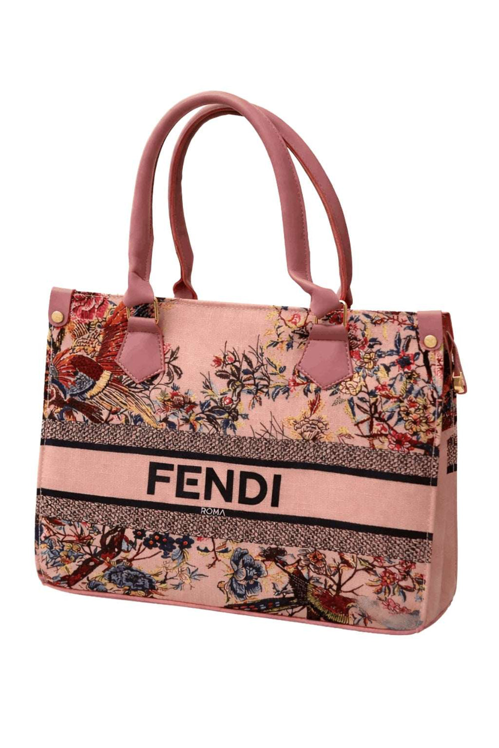 Fendi Roma Floral Embroidery Canvas Tote Bag - Blush Pink - Nishat Creative Store