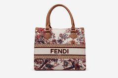 Fendi Roma Floral Embroidery Canvas Tote Bag - Brown - Nishat Creative Store