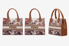 Fendi Roma Floral Embroidery Canvas Tote Bag - Brown - Nishat Creative Store