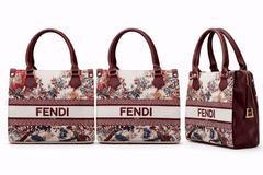 Fendi Roma Floral Embroidery Canvas Tote Bag - Maroon - Nishat Creative Store