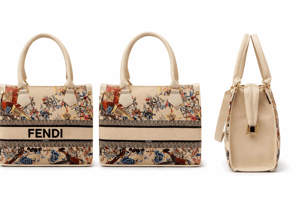 Fendi Roma Floral Embroidery Canvas Tote Bag - Off White - Nishat Creative Store