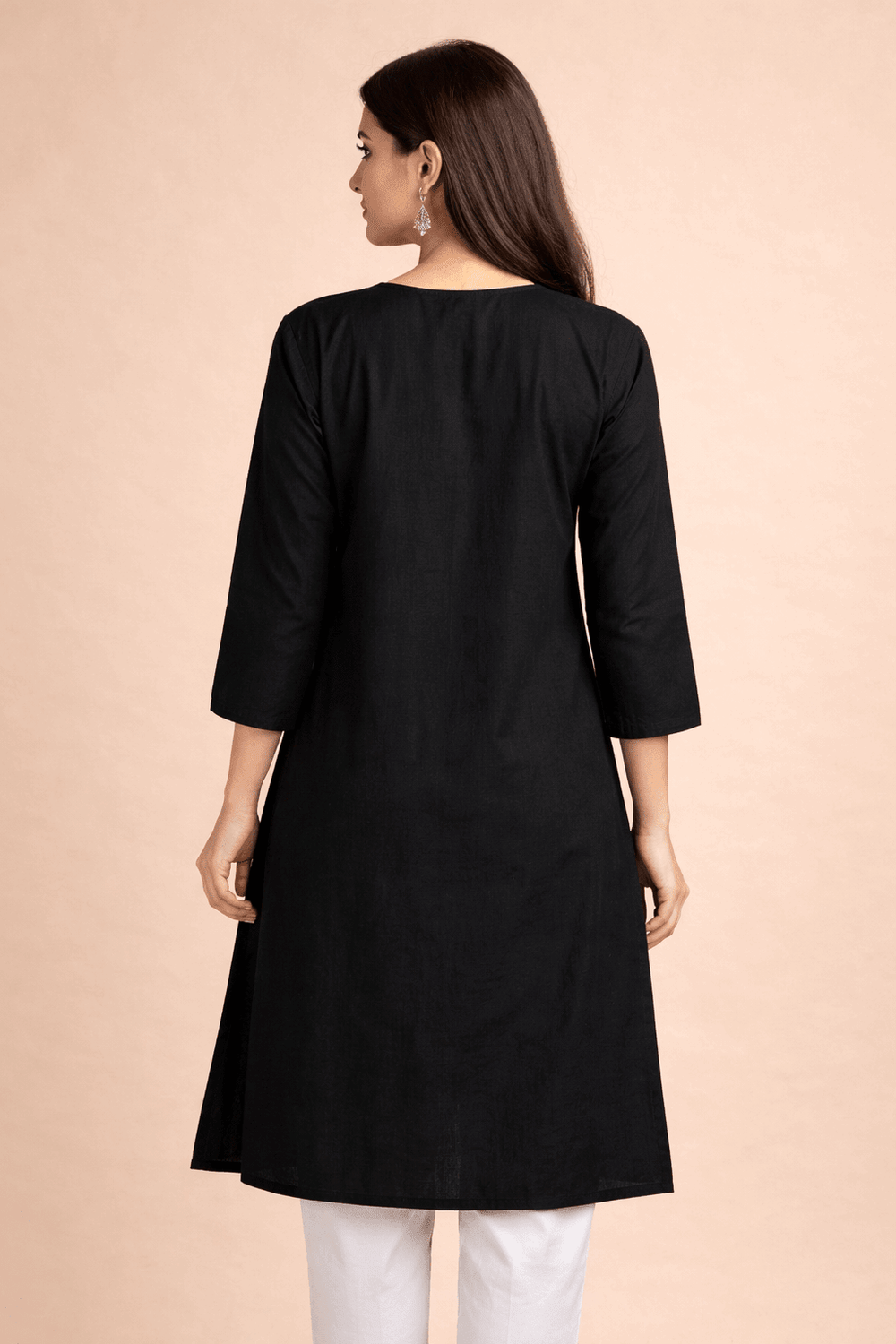 Floral Embroidered Black Cotton Kurta - Nishat Creative Store