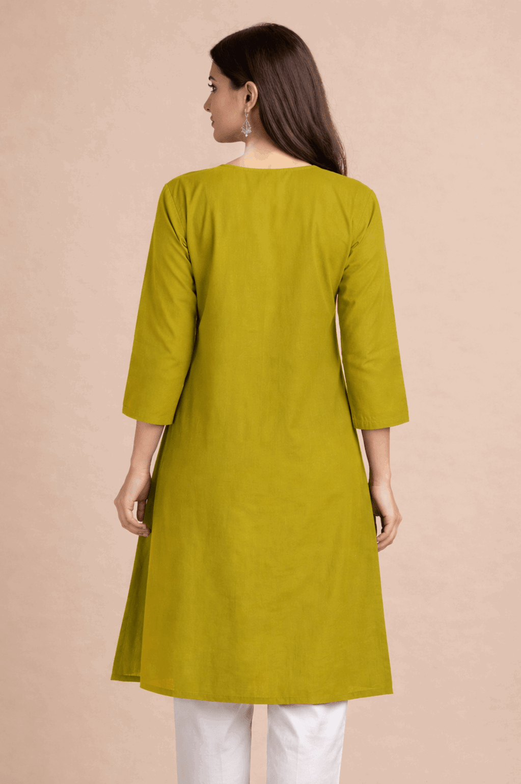 Floral Embroidered Cotton Kurta Mustard Green - Nishat Creative Store