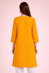 Floral Embroidered Orange Cotton Kurta - Nishat Creative Store