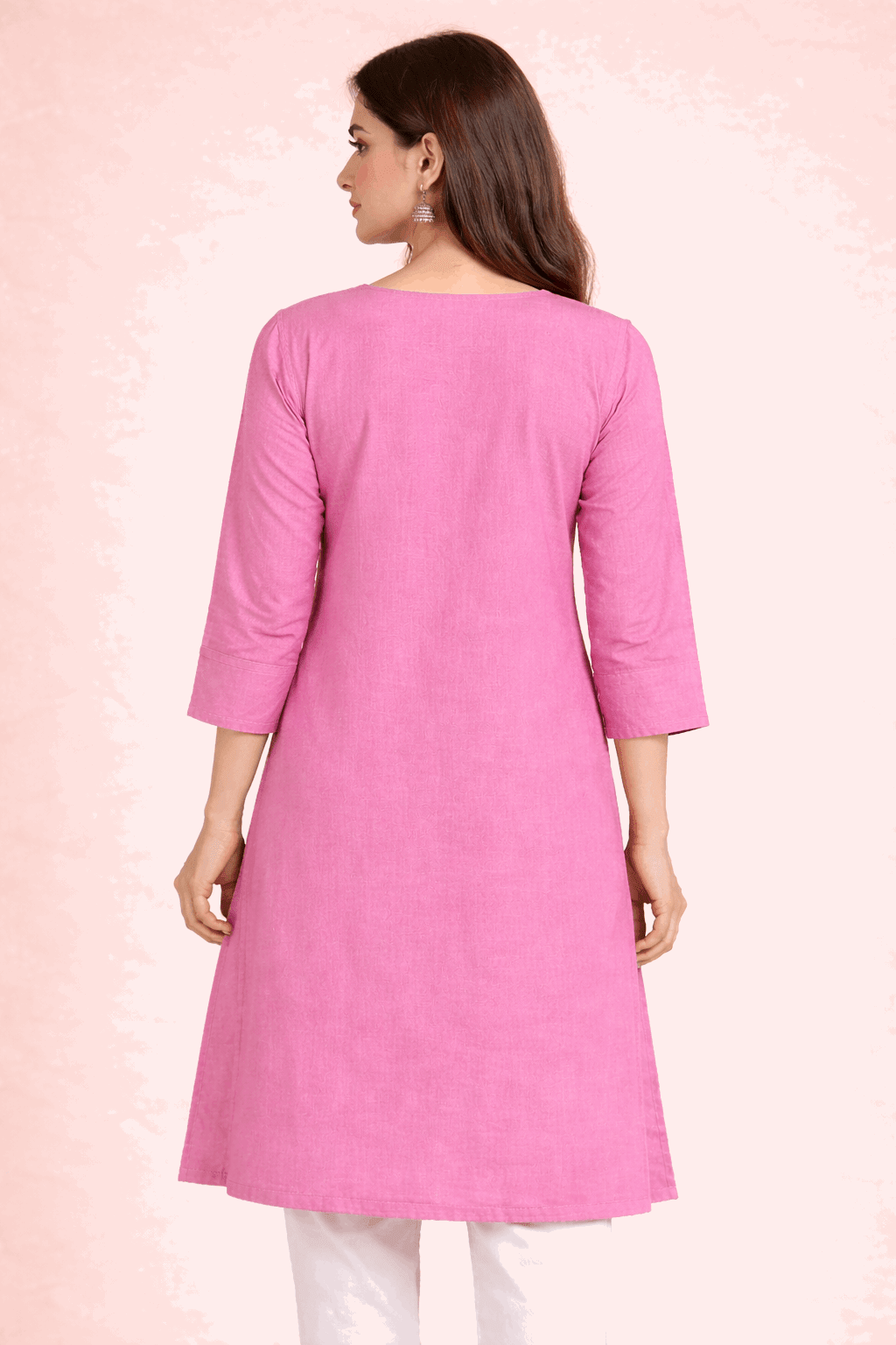 Floral Embroidered Pink Cotton Kurta - Nishat Creative Store
