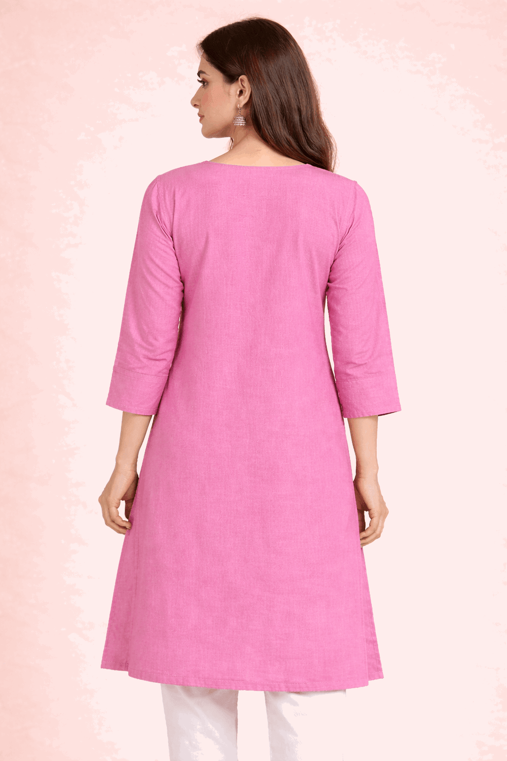 Floral Embroidered Pink Cotton Kurta - Nishat Creative Store
