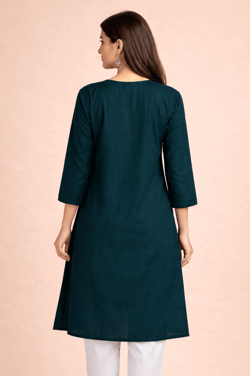 Floral Embroidered Teal Cotton Kurta - Nishat Creative Store
