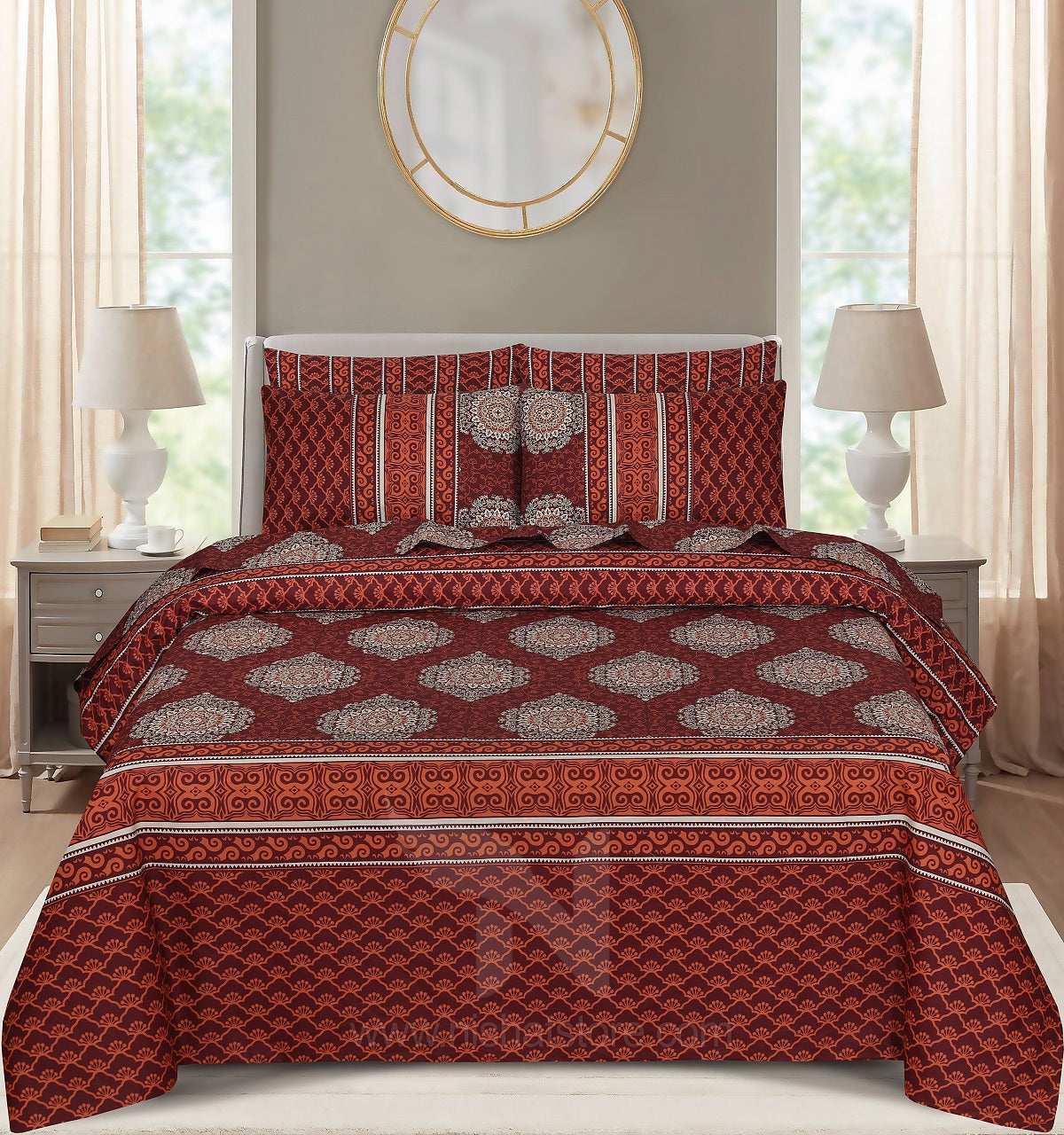Floral Reversible Cotton Quilt Cover 6 Pcs Design 202 - Nishat Creative Store