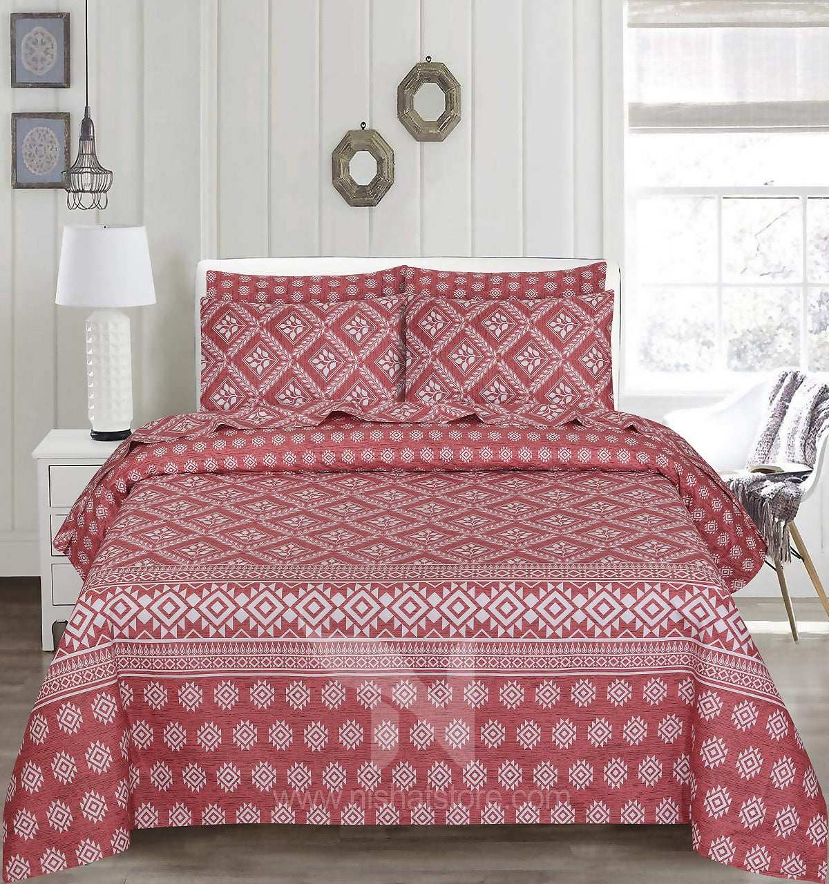 Floral Reversible Cotton Quilt Cover 6 Pcs Design 203 - Nishat Creative Store