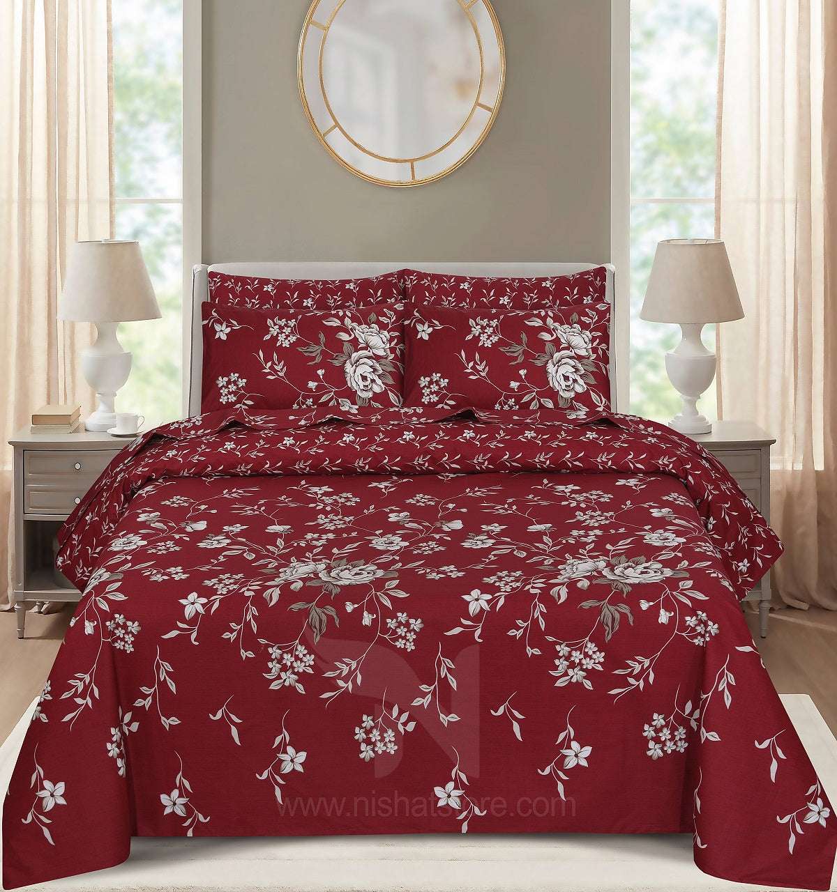 Floral Reversible Cotton Quilt Cover 6 Pcs Design 205 - Nishat Creative Store
