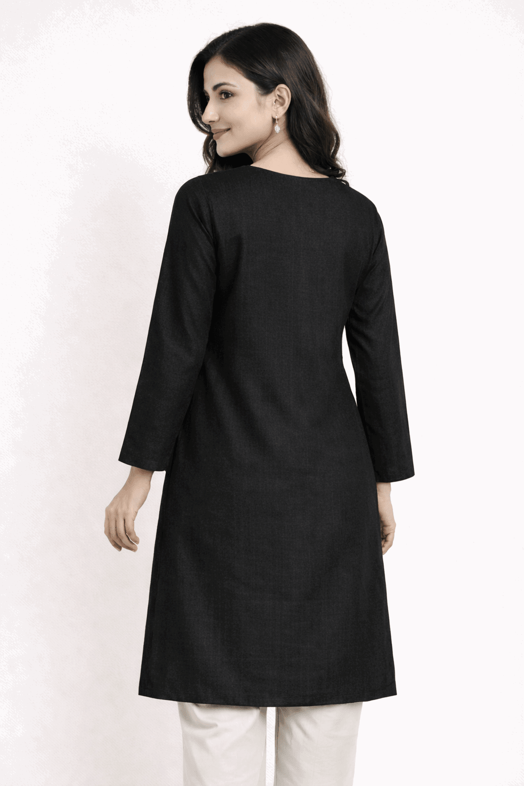 Floral Vine Embroidered Black Cotton Kurta - Nishat Creative Store