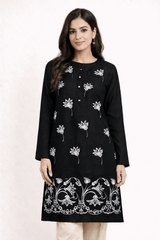 Floral Vine Embroidered Black Cotton Kurta - Nishat Creative Store