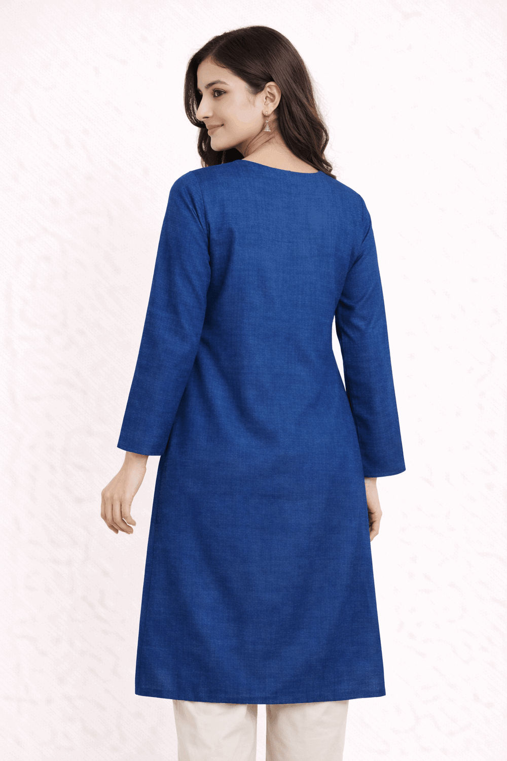 Floral Vine Embroidered Blue Cotton Kurta - Nishat Creative Store